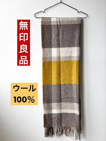 [ 미사용 새상품 ] 포근한 울 대형 스톨 ( 체크 ) 울 100%