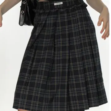CRANKCheck frill pleated midi skirt_navy