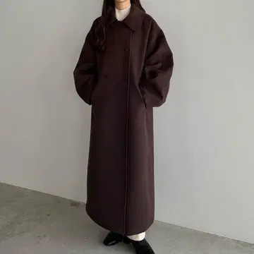 다크 브라운 더블 브레스트 롱 코트
