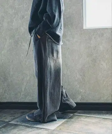 데님 청바지 그레이와 블랙 남녀 공용 L