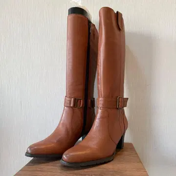 리파인 가죽 롱 부츠 브라운 천연 가죽