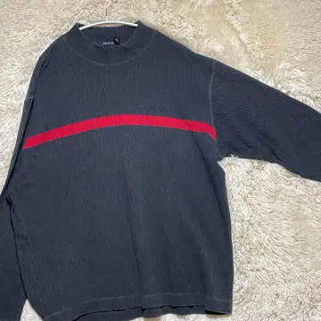 노티카 리브 니트 티셔츠 L 차콜 그레이 빨간색 라인