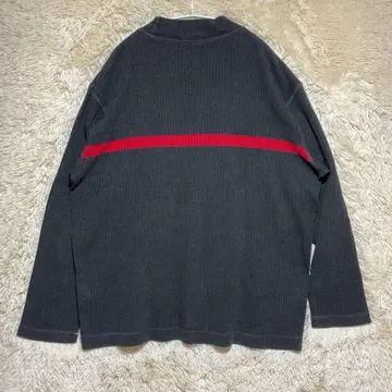 노티카 리브 니트 티셔츠 L 차콜 그레이 빨간색 라인