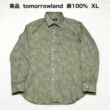새상품급 투모로우랜드 XL 린넨 100% 리프 무늬 긴팔 연두색