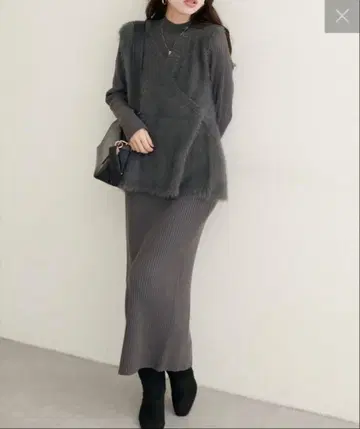 natural couture 페더 페플럼 베스트 리브 타이트 원피스