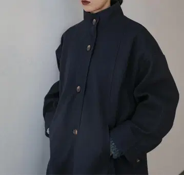 selectmoca 오버 사이즈 롱 아우터 롱 코트 네이비