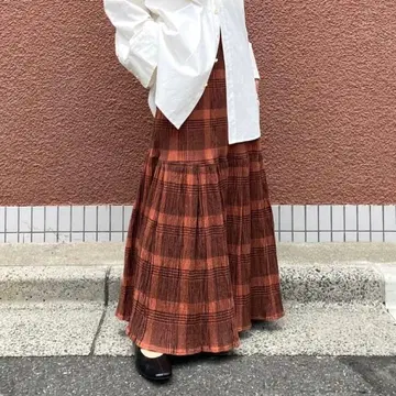 Ungrid 체크 볼륨 맥시 스커트 개더 스커트