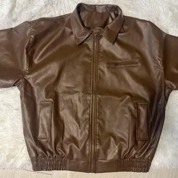 브라운 합성 피혁 자켓