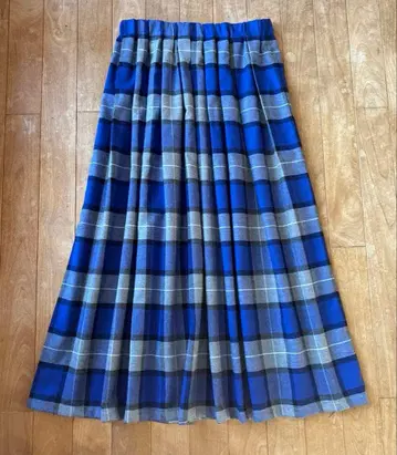 고래구름님 턱 스커트 코튼 100% 영국 체크 블루 x 그레이