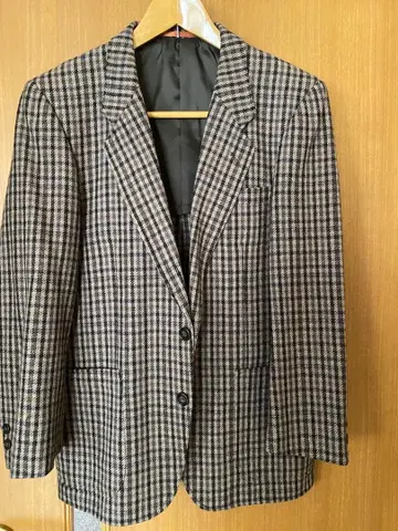 체크 무늬 테일러드 자켓 울 혼방