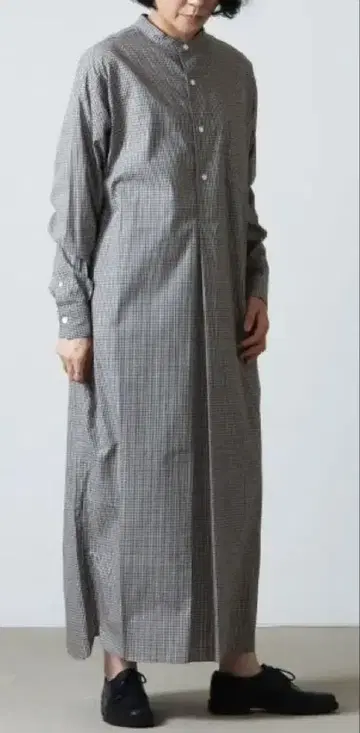 leno 밴드 카라 셔츠 원피스 깅엄