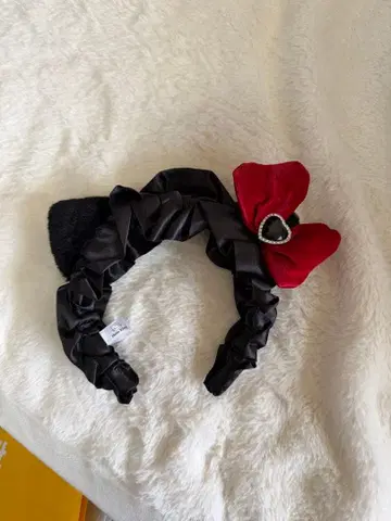 키티 리본 머리띠 블랙 레드