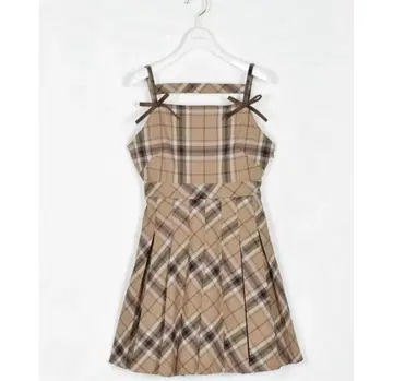 evelyn 체크 플리츠 OP 베이지