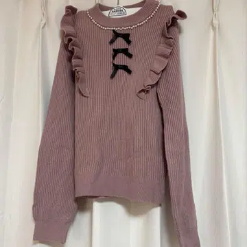 Ank Rouge 펄 리본 니트탑 핑크