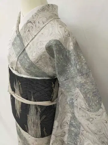 새상품급 순수 실크 이중 기모노 스미나가시 호몬기 단품