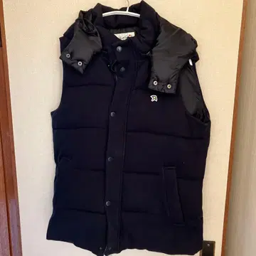 네이비 후드 부착 다운 베스트 우산 자수