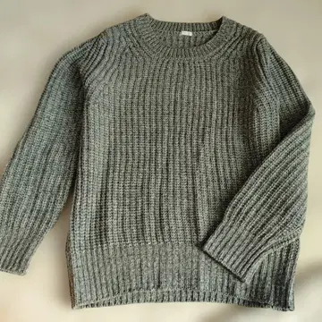 yohaku 그레이 리브 니트 스웨터 긴팔 캐시미어 혼방