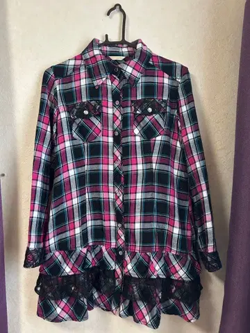 Sky Bamber 체크 무늬 셔츠 원피스