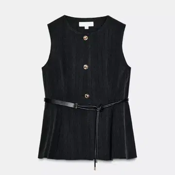 ZARA 벨트 포함 헤링본 플럼 베스트