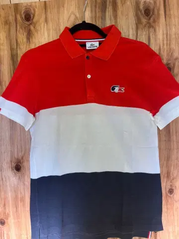 LACOSTE 피케 셔츠 빨간색/화이트/네이비 사이즈 3