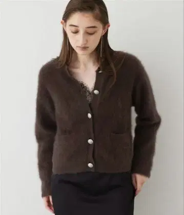 윔 가젯 캐시미어 혼방 퍼 니트 자켓 브라운