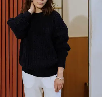 윔 가젯 리브 편직 긴팔 스웨터 네이비