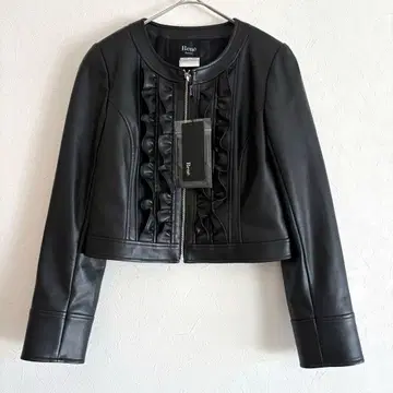 택 포함 미사용 Rene 프릴 에코 가죽 자켓 워셔블 블랙 34