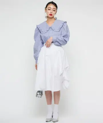 [ 택 포함 새상품 ] 블라우스 셔츠 프릴 칼라 퍼프 블라우스 여성용