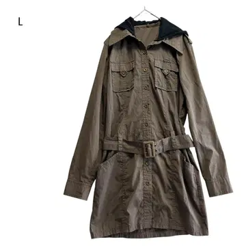 모즈 코트풍 L 후드 부착 스프링 코트 벨트 부착 아우터 1071