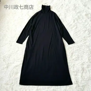 새상품급 나카가와 마사시치 상점 울 터틀 와이드 원피스 니트 네이비