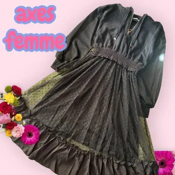 axes femme 도트 무늬 레이스 맨투맨 도킹 원피스