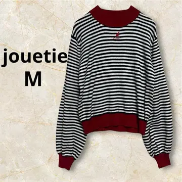 jouetie 모노톤 보더 니트 M 레드 배색 자수 로고