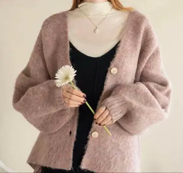 hinari W 자카드 니트 가디건 핑크