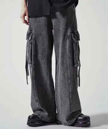 CLEL 헤비 웨이트 빈티지 디자인 카고 팬츠 그레이
