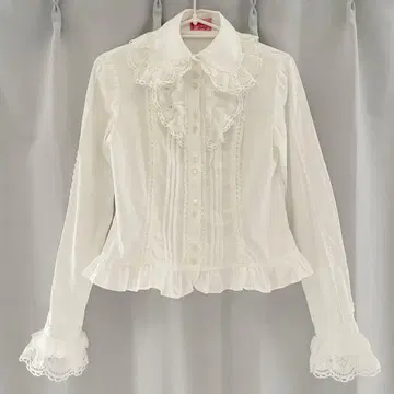 엔젤릭 프리티 긴팔 면 하트 레이스 리본 타이 블라우스 화이트 하자 있음