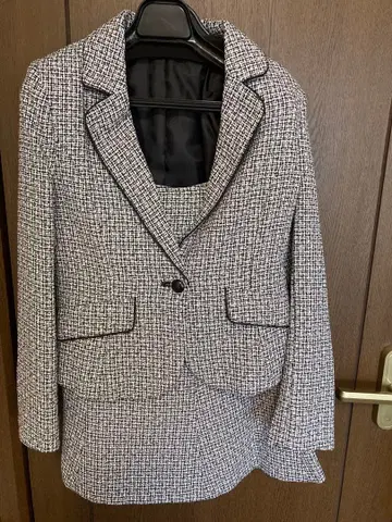 화이트 블랙 트위드 스커트 수트 3세트