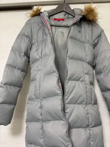 토미걸 후드 부착 다운 코트 그레이