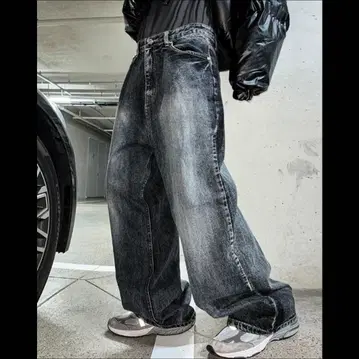 COSY HARU 다크 블루 와이드 레그 데님