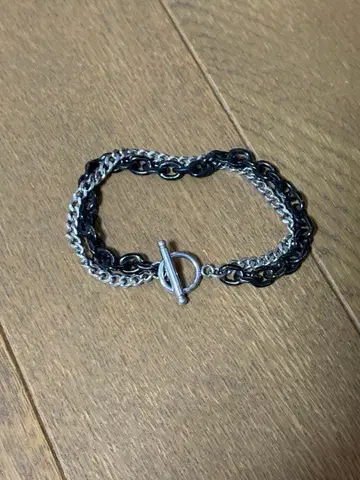 남성용 팔찌 실버&블랙 키헤이 티타늄강 2연