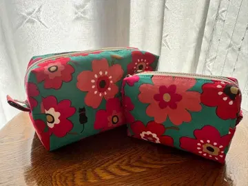 검은 고양이 & 꽃무늬 파우치 세트 (대 소)