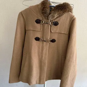 울 코트 퍼 후드 베이지 그레이