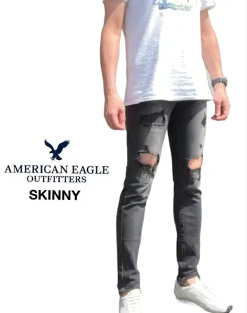 미사용 슬림 레그 빅 아메리칸 이글 강한 스트레치 데미지 데님