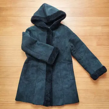 천연 가죽 무스탕 코트 후드 부착 M