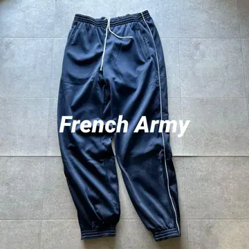 00s 실물 데드스탁 프랑스군 트랙 팬츠 네이비 x 화이트 라인 180