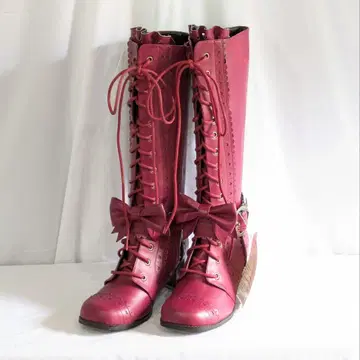 Metamorphose 레이스업 프릴 롱 부츠 S 사이즈 라즈베리