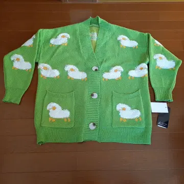 미사용 새상품 양 패턴 그린 니트 가디건