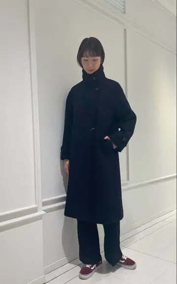 유나이티드 애로우즈 소프트 멜톤 스탠드 카라 코트 네이비