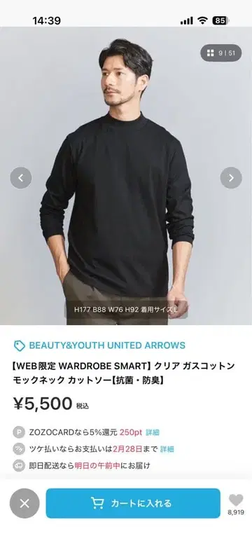BEAUTY&YOUTH UNITED ARROWS 클리어 가스 코튼