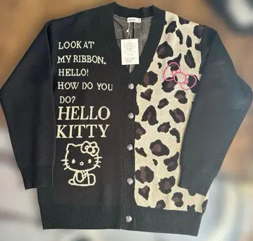 아베일 헬로키티 레오파드 무늬 니트 가디건