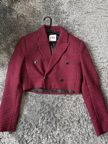 ZARA 빨검 체크 더블 브레스트 자켓